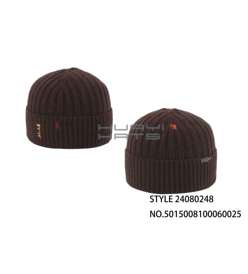 Dark Brown Embroidered Knitted Beanie