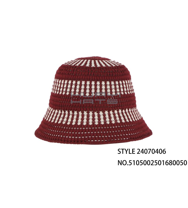 Fashion Red And White Knitted Bucket Hat Wholesale