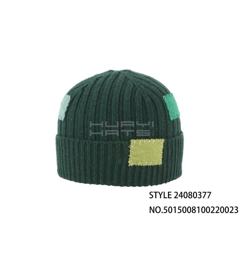 Dark Green Patchwork Knit Beanie