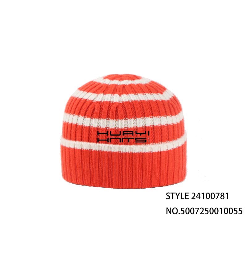 Red Striped Knitted Beanie Hat