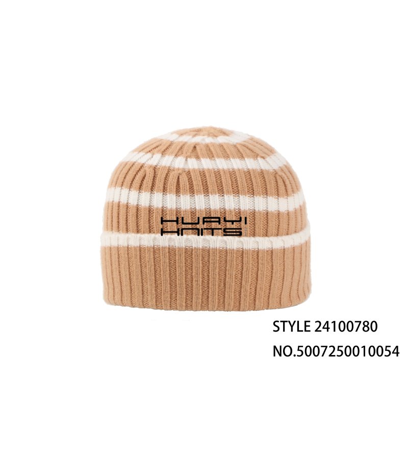 Custom Brown Striped Knitted Beanie Hat