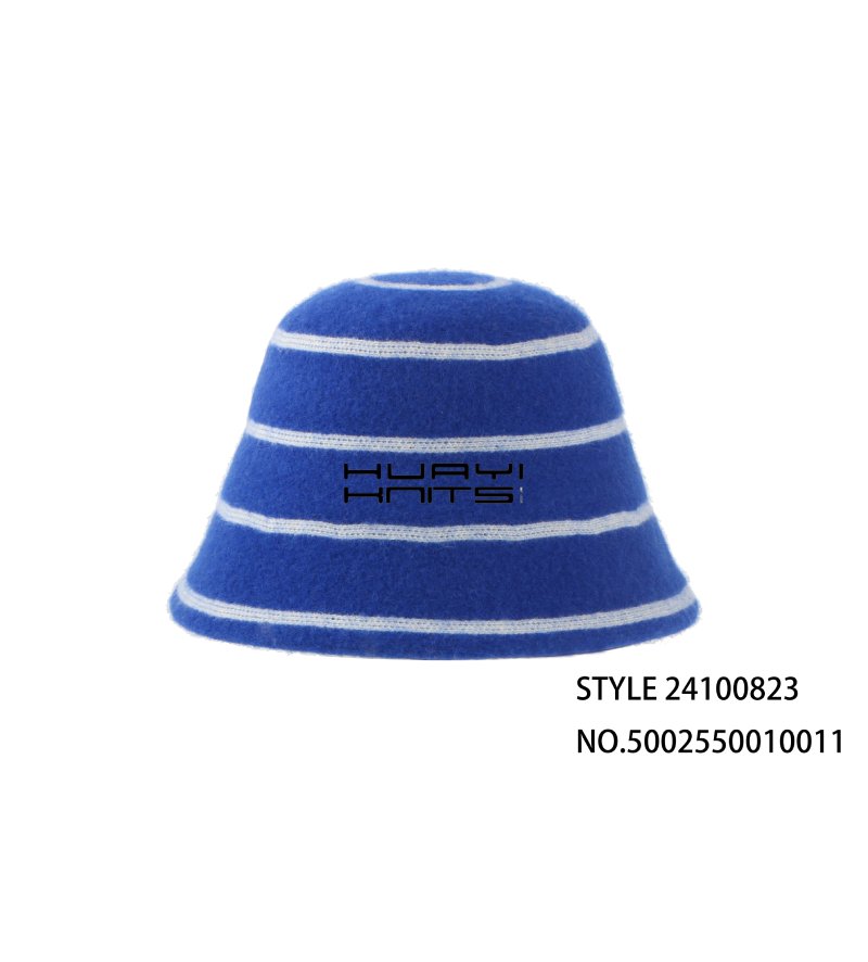 Wool Knitted Bucket Hat With Blue And White Stripes