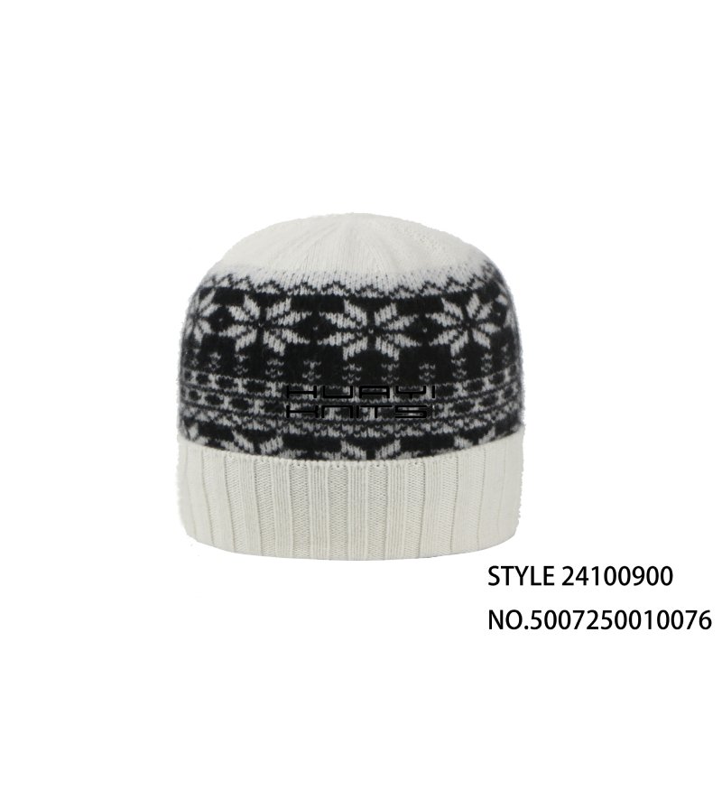 Custom White Jacquard Wool Beanie Hat