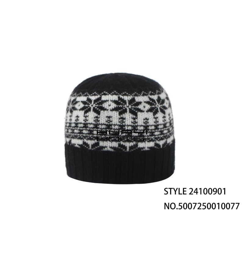 Custom Black Jacquard Wool Beanie Hat