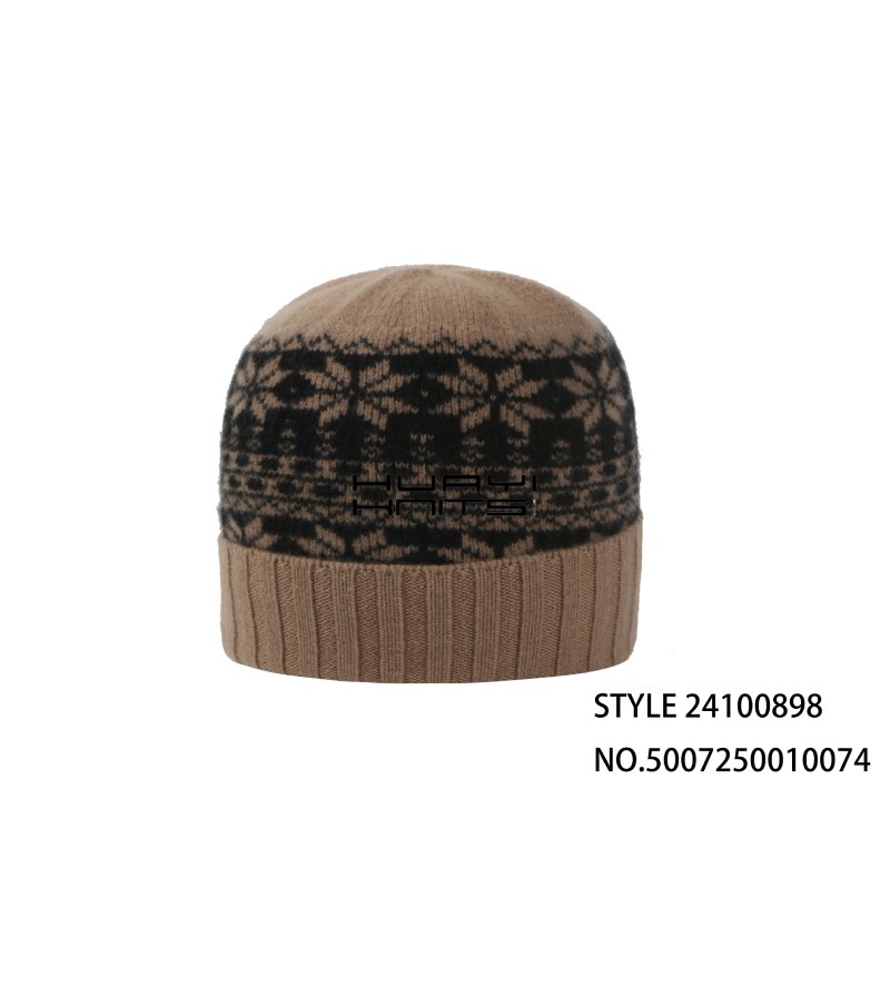 Custom Brown Jacquard Wool Beanie Hat