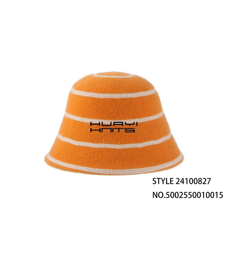 Wool Knitted Bucket Hat With Orange And White Stripes