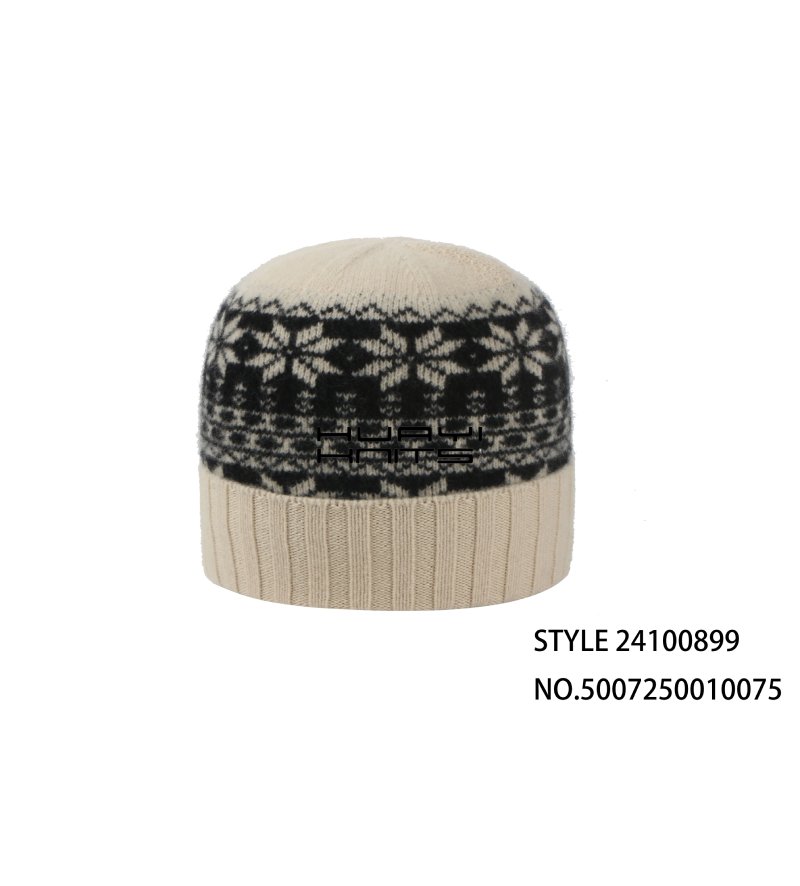 Custom Beige Jacquard Wool Beanie Hat