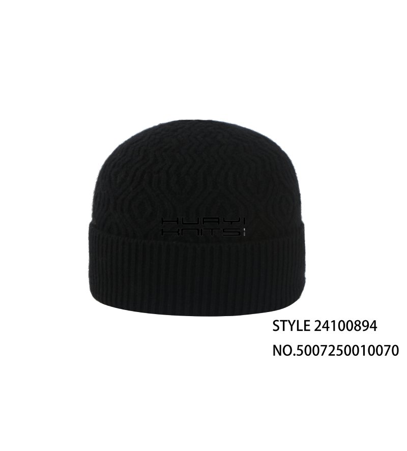 Custom Black Solid Color Wool Beanie Hat