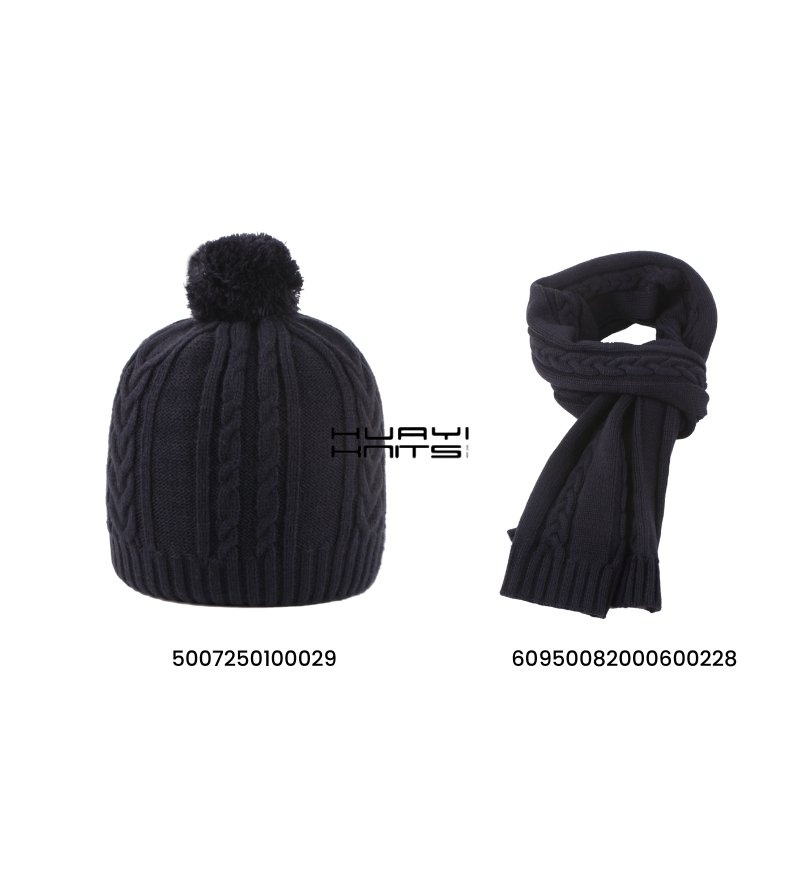 Custom Winter Black Wool Beanie Scarf Set 