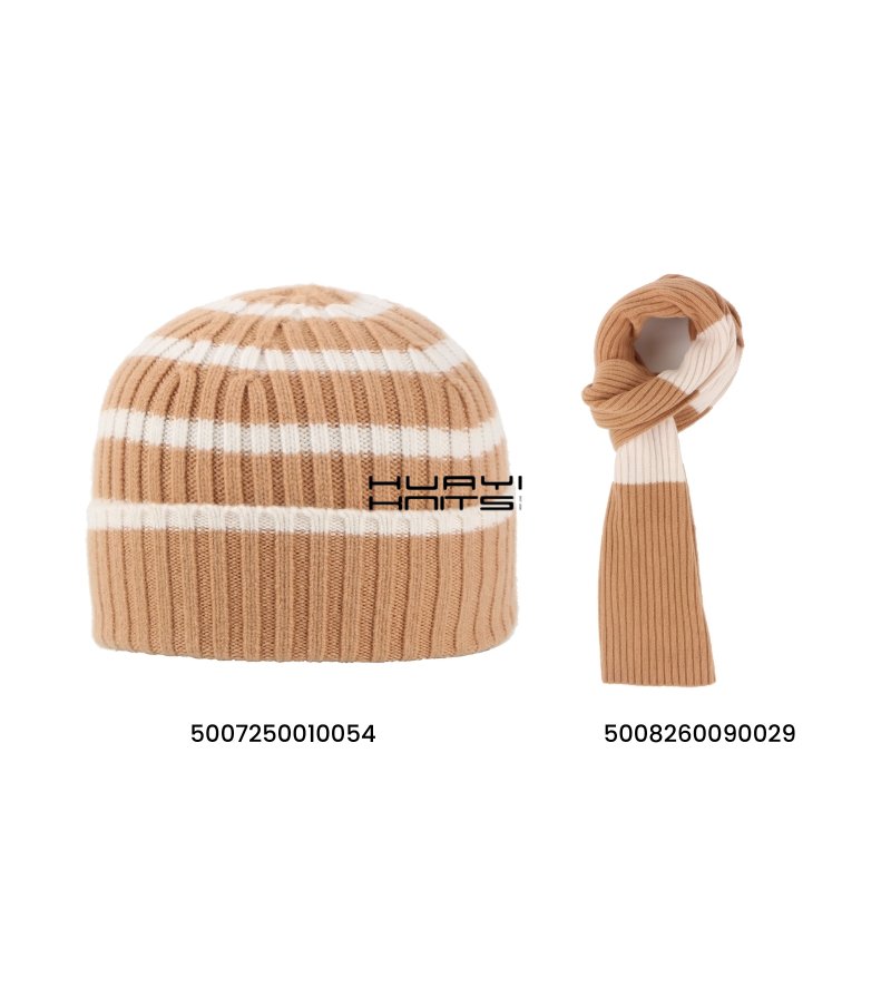 Striped Winter Wool Beanie Scarf Set 